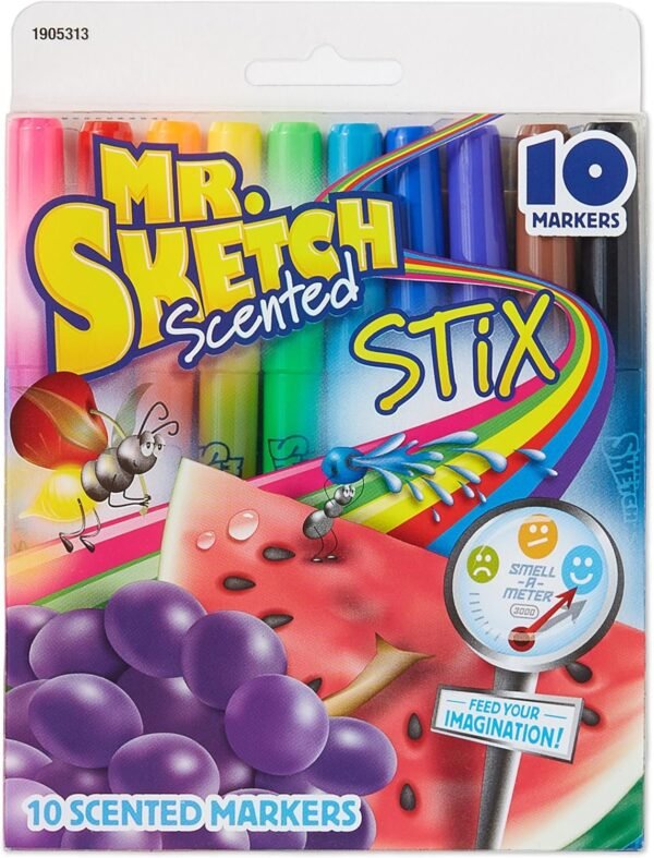 Mr. Sketch Scented Stix Markers, Fine Tip, Assorted Colors, 10-Count