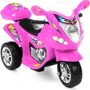 Best Choice Products 6V Kids Battery Powered 3-Wheel Motorcycle Ride On Toy w/ LED Lights, Music, Horn, Storage - Pink