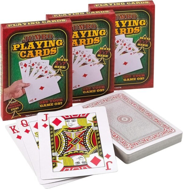 Giant 5 x 7 Inch Playing Cards - (Pack of 3 Decks) Full Big Decks of Jumbo Poker Index Playing Card Set, Each Deck is Perfect for Casino Theme Game Night and Magic Party Supplies, Stocking Stuffers