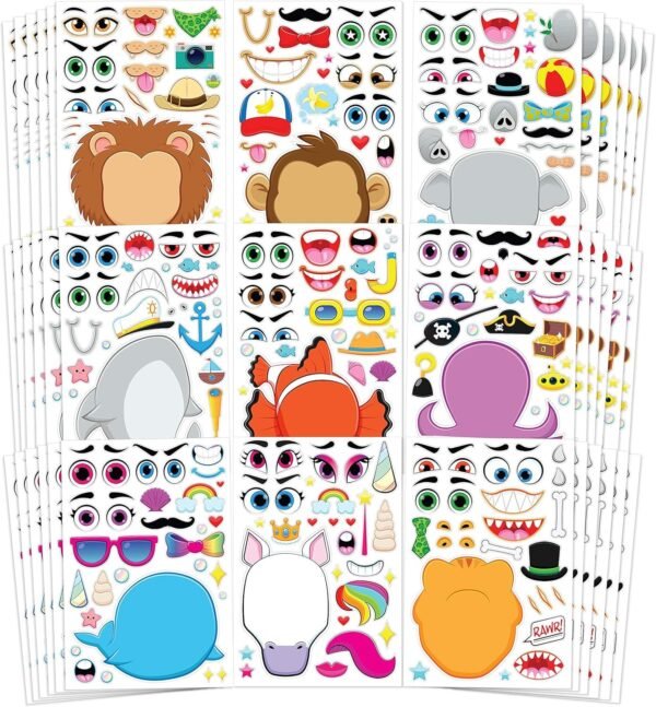 JOYIN 36 PCS Make-a-face Sticker Sheets Make Your Own Animal Mix and Match Sticker Sheets with Safaris, Sea and Fantasy Animals Kids Party Favor Supplies Craft
