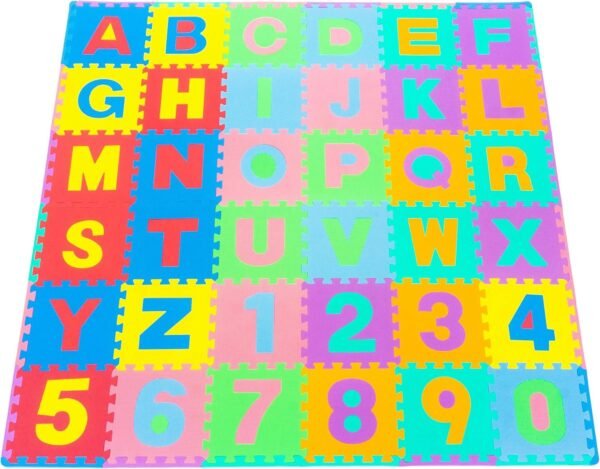 ProSource Kids Foam Puzzle Floor Play Mat with Shapes & Colors or Numbers & Alphabets, 36 Tiles, 12'x12' and 24 Borders