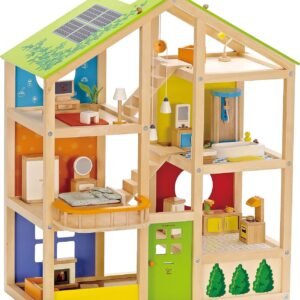 All Seasons Kids Wooden Dollhouse by Hape | Award Winning 3 Story Dolls House Toy with Furniture, Accessories, Movable Stairs and Reversible Season Theme