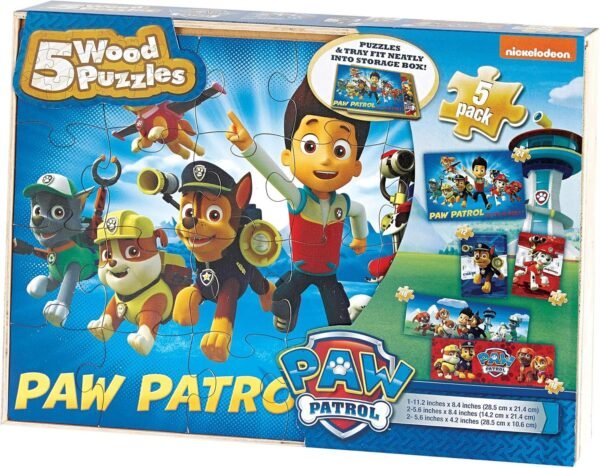 Paw Patrol 5 Wood Jigsaw Puzzles in Wood Storage Box, Multi, Standard