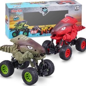 CHUCHIK Dinosaurs Pull Back Car Toy. New Model Dinosaur Toys Vehicles for Kids and Toddlers. Dino Cars Monster Trucks are a for Boys and Girls 2 3 4 5 6 Year Old (Red-Green)