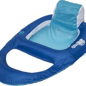 SwimWays Spring Float Recliner - Swim Lounger for Pool or Lake - Dark Blue/Light Blue
