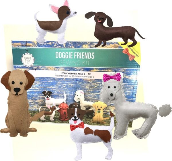 Madam Posy Design: Kids Sewing Kits Learn to Sew Your Own Stuffed Dogs Animal Sewing Craft Kit for Boys and Girls Ages 6 -12