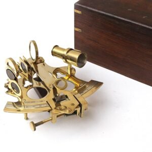 Vintage Ship History Sextant with Hardwood Box Antique Marine Collectible, 6 inch, Brass