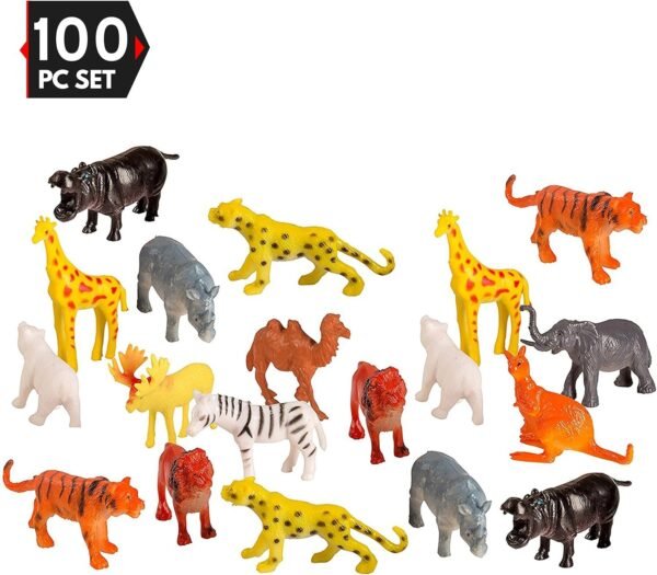 100 Piece Party Pack Mini Wild Jungle Animals - Plastic Mini Educational Jungle Animal Toys - Fun Gift Party