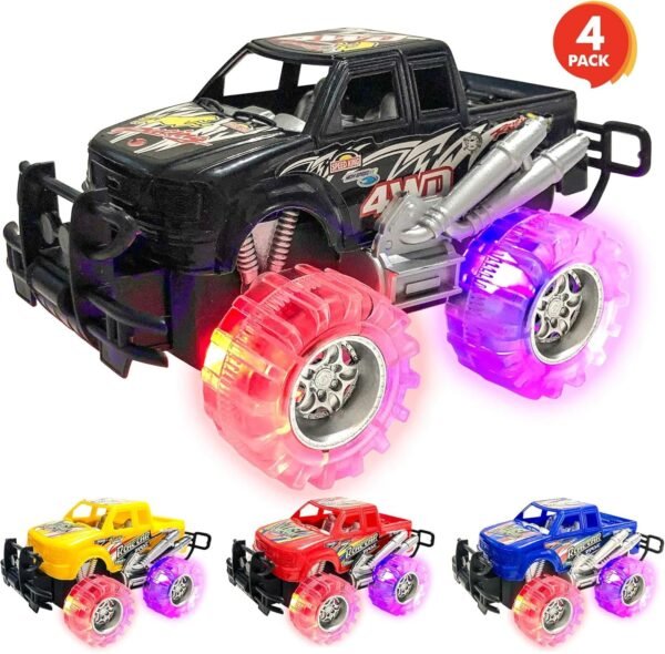 ArtCreativity Light Up Monster Truck Set for Boys and Girls Set Includes 4, 6 Inch Monster Trucks with Beautiful Flashing LED Tires - Push n Go Toy Cars Best Gift for Kids - for Ages 3+