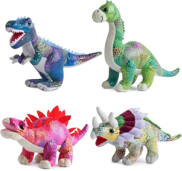 Plush Dinosaur Stuffed Animal Set of 4 Soft Dinosaur Toys for Boys and Girls, 12 Inches Each Stuffed Dinosaur Set Includes Tyrannosaurus Rex, Brachiosaurus, Stegosaurus and Triceratops Dinosaurs