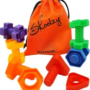 Skoolzy Jumbo Nuts and Bolts Toddler Toys Montessori Toys Building Construction Set | 12 pc Occupational Therapy Tools Matching Fine Motor Skills for Toddlers Boys, Girls | Learning Activities eBook