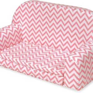 Badger Basket Chevron Upholstered Doll Sofa with Foldout Bed (fits American Girl Dolls), Pink/White