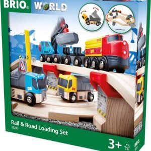 BRIO World 33210 - Rail & Road Loading Set - 32 Piece Wooden Toy Train Set for Kids Age 3 and Up