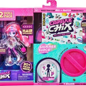 Capsule Chix Shimmer Surge 2 Pack, 4.5 inch Small Doll with Capsule Machine Unboxing and Mix and Match Fashions and Accessories, 59229
