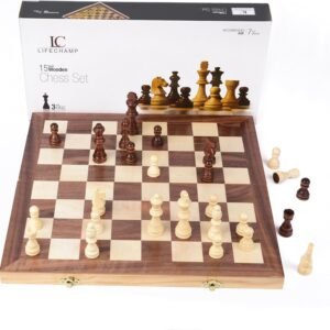 Chess Sets for Adults and Kids with 15' Inch Large Folding Wooden Game Board and Storage for The Handcrafted Wood Chess Pieces