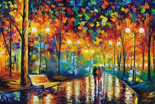 Robmoda 1000 Pieces Jigsaw Puzzles Romantic Rainy Night Walk Large Puzzles Intellectual Learning Game for Adults