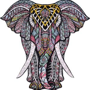 Wooden Jigsaw Puzzles ? Decorative Elephant Hartmaze HM-06 Small Size Puzzle 171 Unique Shape Jigsaw Pieces-Beautiful Animal for Adults and Kids- Best for Family Game Play Collection.