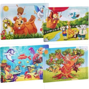 4-Pack Wooden Animal Jigsaw Puzzles for Kids Ages 4-8 Educational Toys 60 Pieces Floor Children Puzzle Animal Kingdom Puzzle