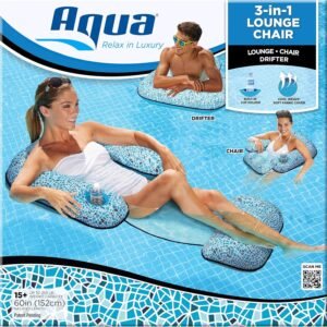 Aqua Patent Pending 3-in-1 Pool Lounge Chair (Lounge Chair Drifter), Inflatable Pool Float, and Durability, Sunbathe and Recline in Style